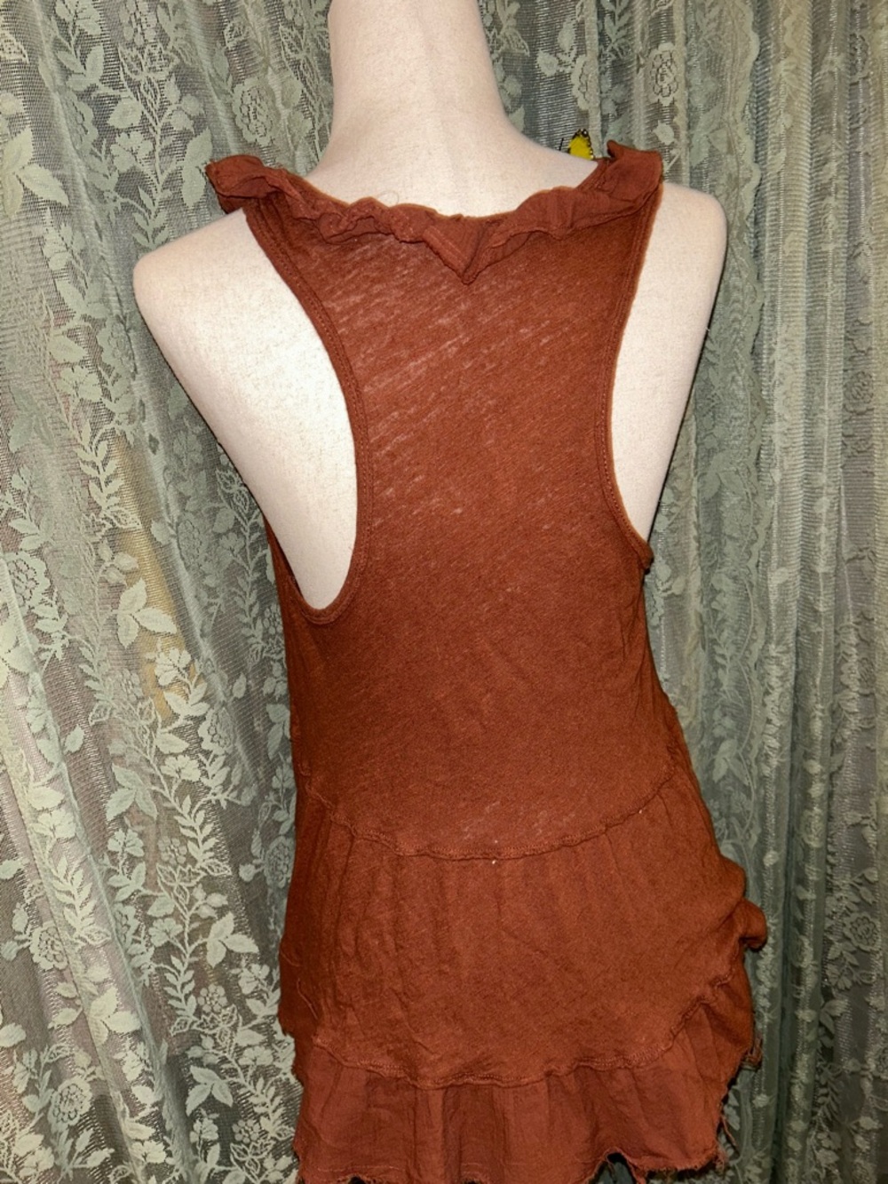 Free People Ruffle Distressed Deep-V Women’s Tank Top - Picture 2 of 3